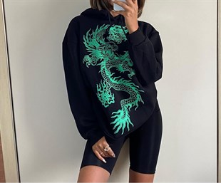 Anime Harajuku Oversize Unisex Yeşil Dragon
